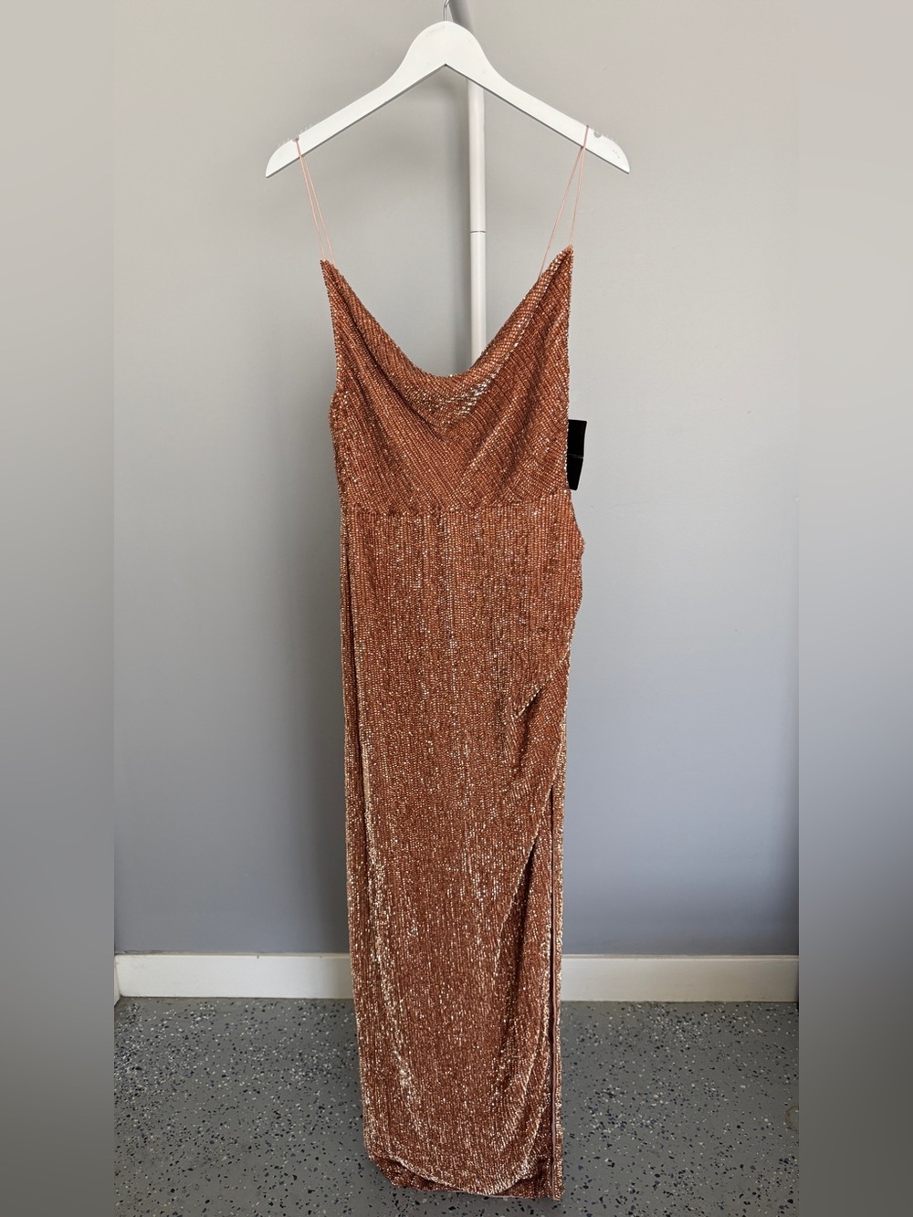 Retrofete Gold Metallic Sequin Maxi Dress with High Thigh Slit - Picture 2 of 5